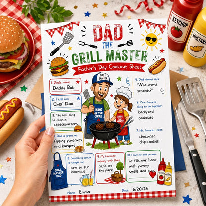 Grill Master Dad Father's Day Activity Sheet — gingham father's day design