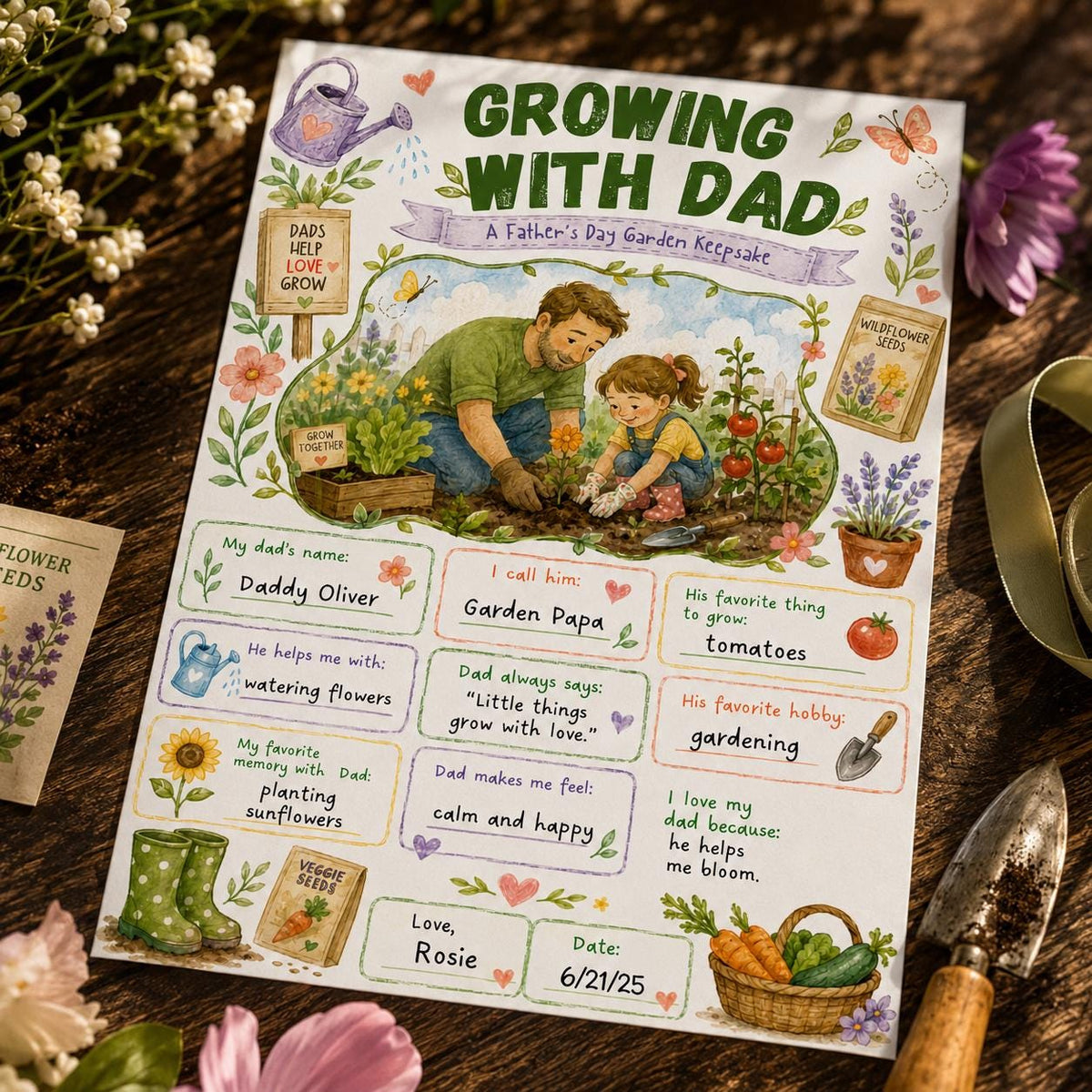 Growing with Dad Father's Day Garden Worksheet — tools design
