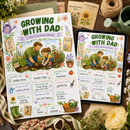 Growing with Dad Father's Day Garden Worksheet — printable worksheet you personalize in Canva
