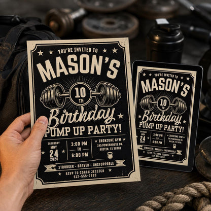 Gym 10th Birthday Invitation — invitation you personalize in Canva