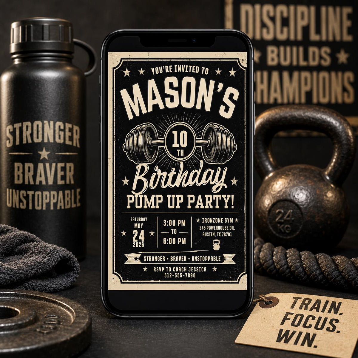 Gym 10th Birthday Invitation — digital invitation, instant download