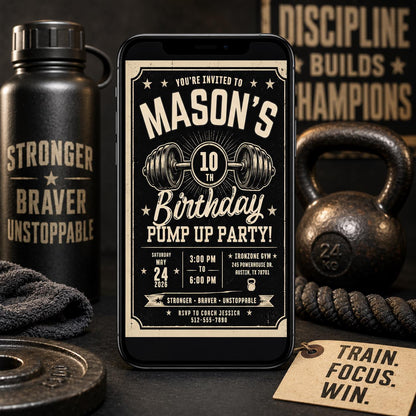 Gym 10th Birthday Invitation — digital invitation, instant download