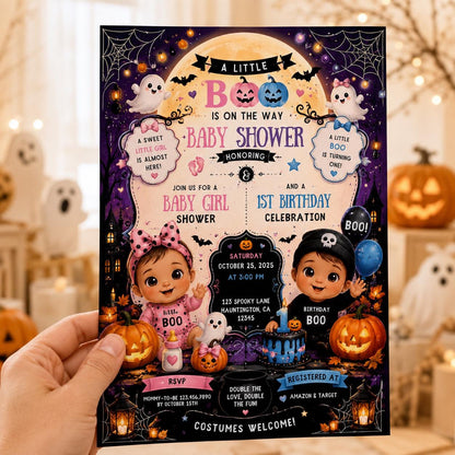 Halloween Baby Shower and First Birthday Invitation for Girls — digital invitation, instant download