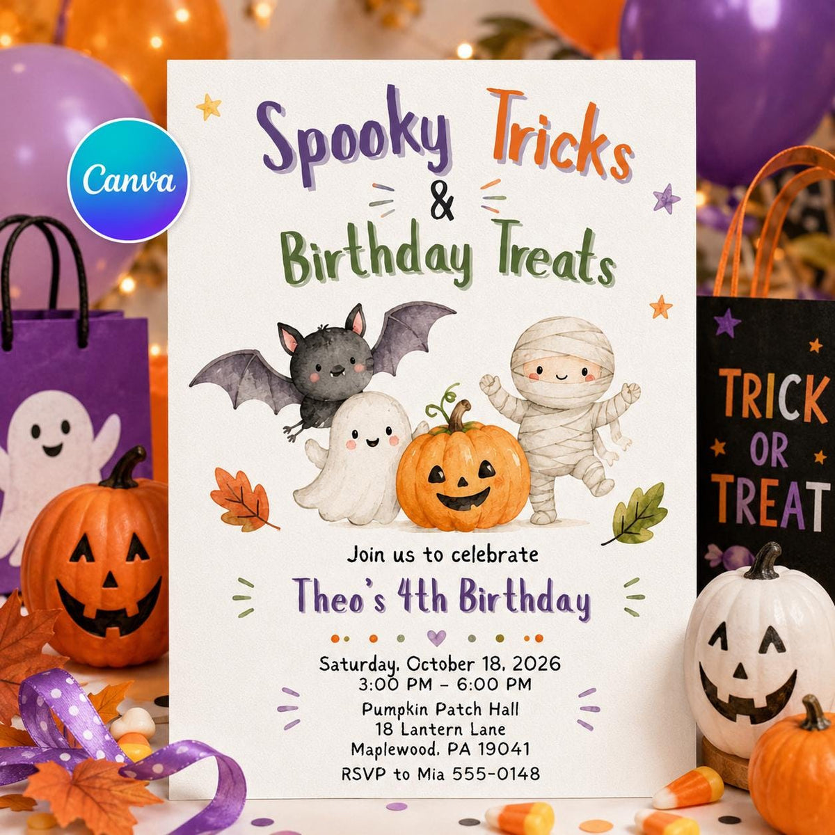 Halloween Birthday Invitation — editable Canva template