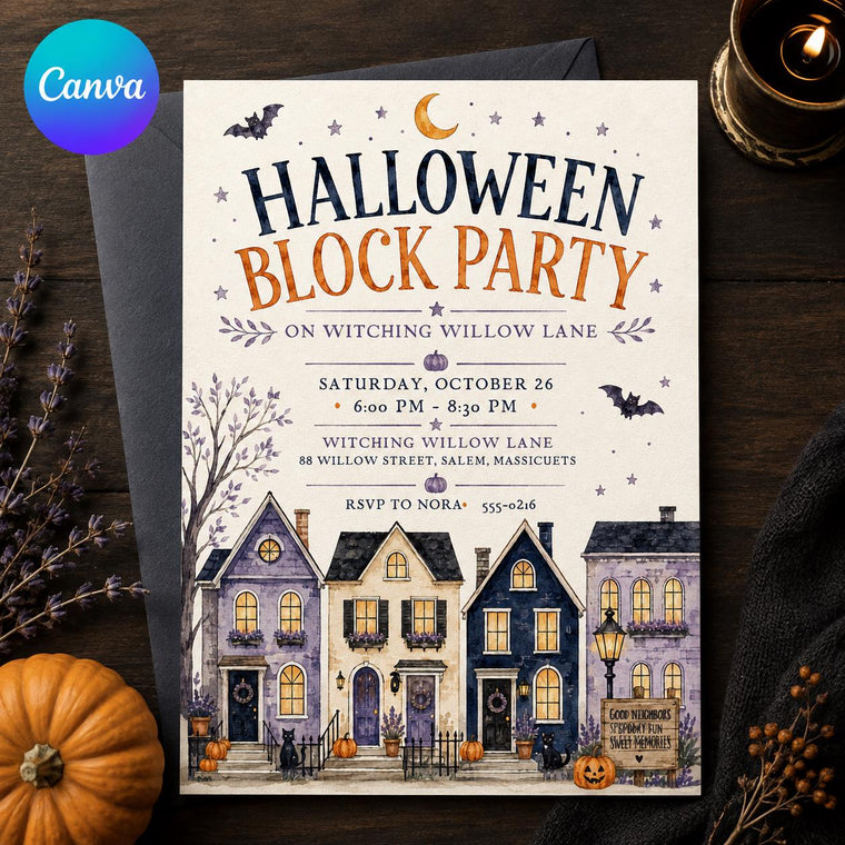 Halloween Block Party Invitation: Spooky Fall Community Event