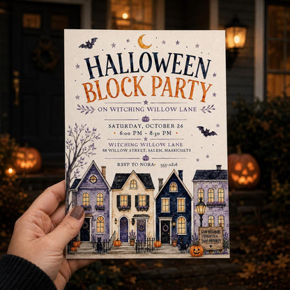 Halloween Block Party Invitation: Spooky Fall Community Event — print-ready Halloween party design from VoltBy
