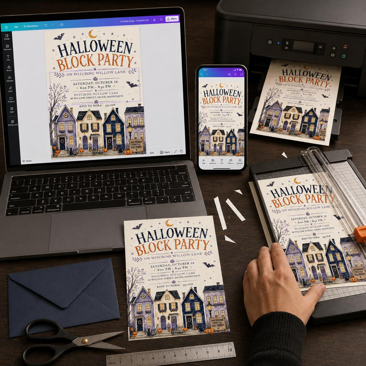 Halloween Block Party Invitation: Spooky Fall Community Event — digital invitation, instant download