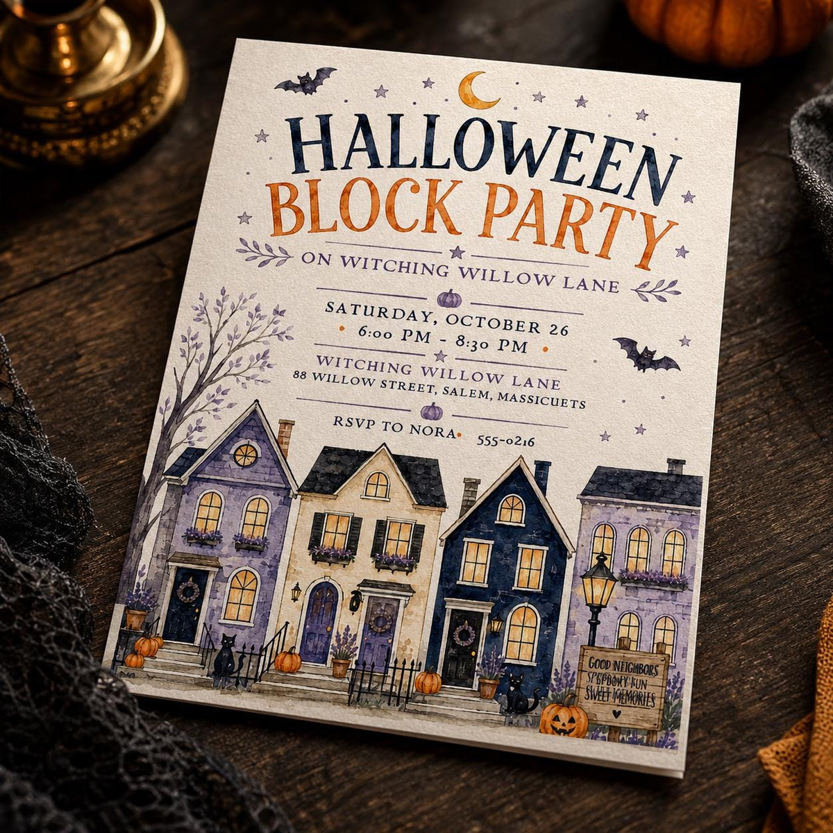 Halloween Block Party Invitation: Spooky Fall Community Event — Halloween party stationery by VoltBy
