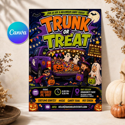 Halloween Candy Cruise Trunk or Treat Flyer — editable Canva template