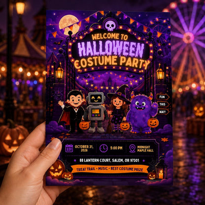 Halloween Costume Party Invitation: Cute Kids Trick or Treat Party — invitation you personalize in Canva