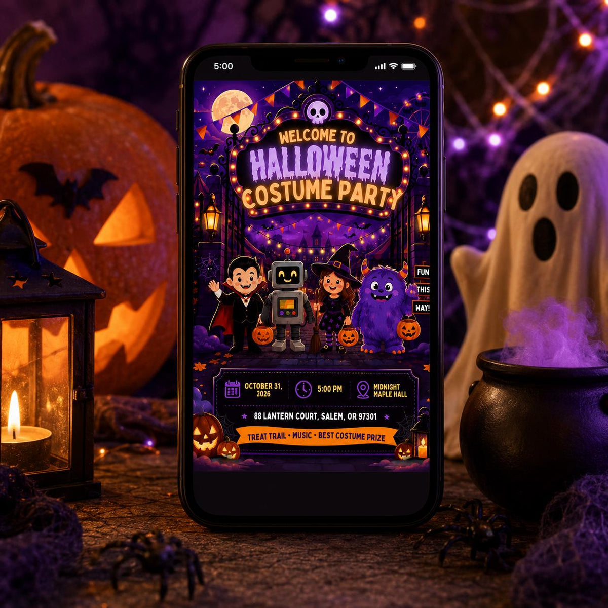 Halloween Costume Party Invitation: Cute Kids Trick or Treat Party — print-ready Halloween party design from VoltBy
