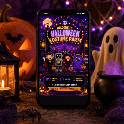 Halloween Costume Party Invitation: Cute Kids Trick or Treat Party — print-ready Halloween party design from VoltBy