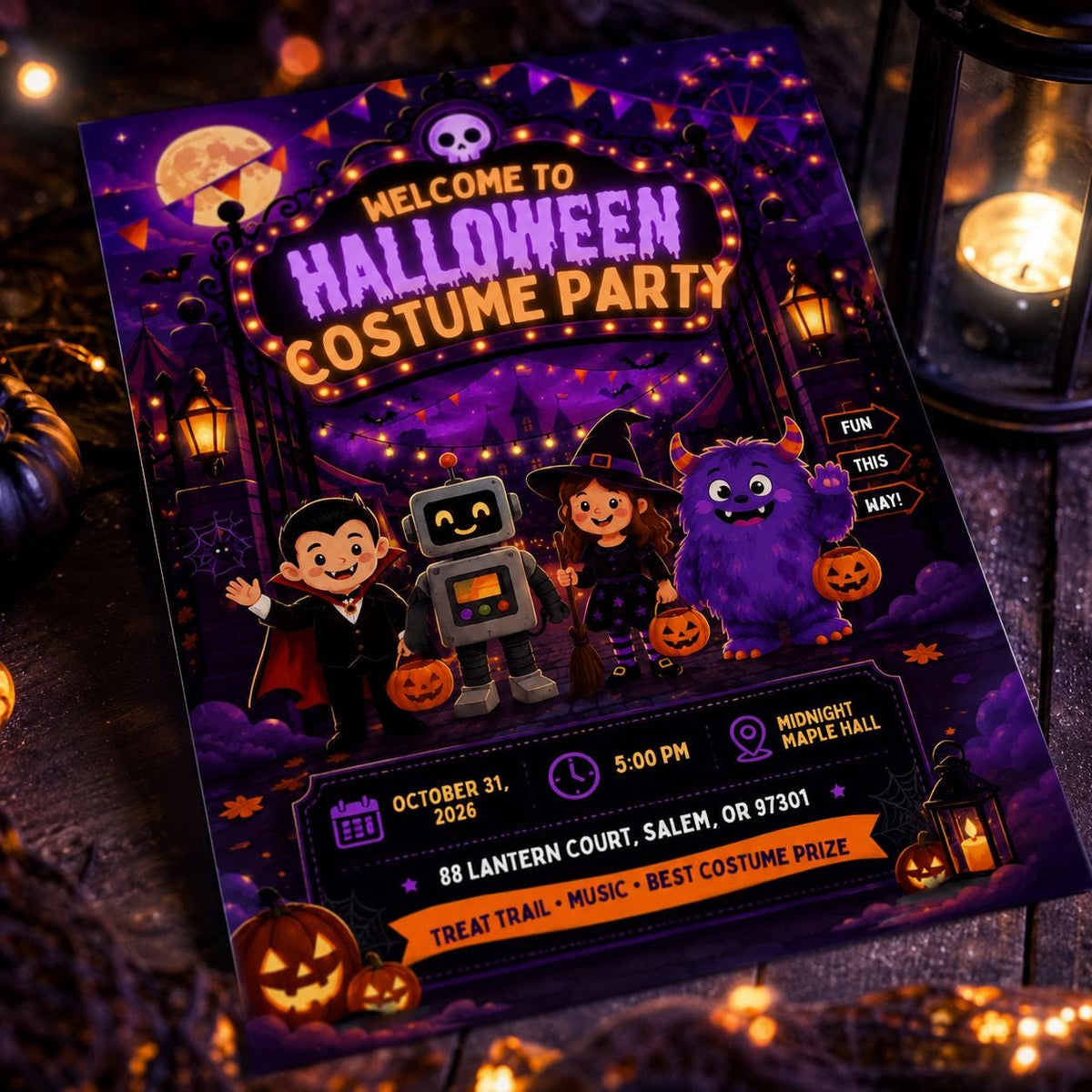 Halloween Costume Party Invitation: Cute Kids Trick or Treat Party — digital invitation, instant download