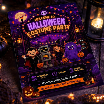 Halloween Costume Party Invitation: Cute Kids Trick or Treat Party — digital invitation, instant download