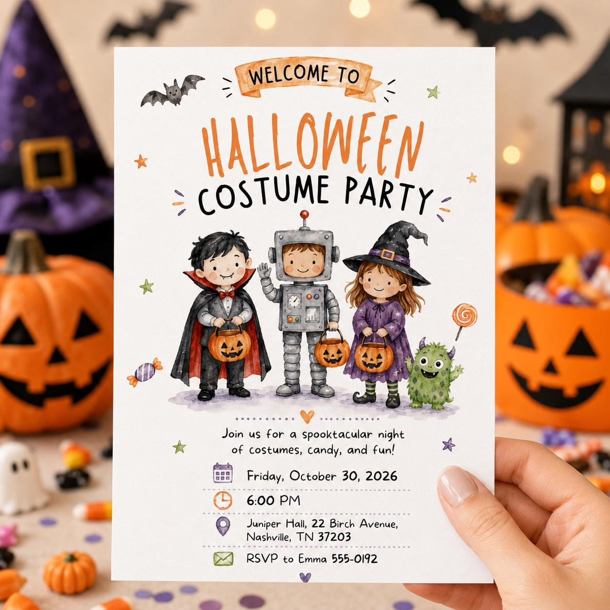 Halloween Costume Party Invitation: Kids Spooky Trick or Treat — digital invitation, instant download