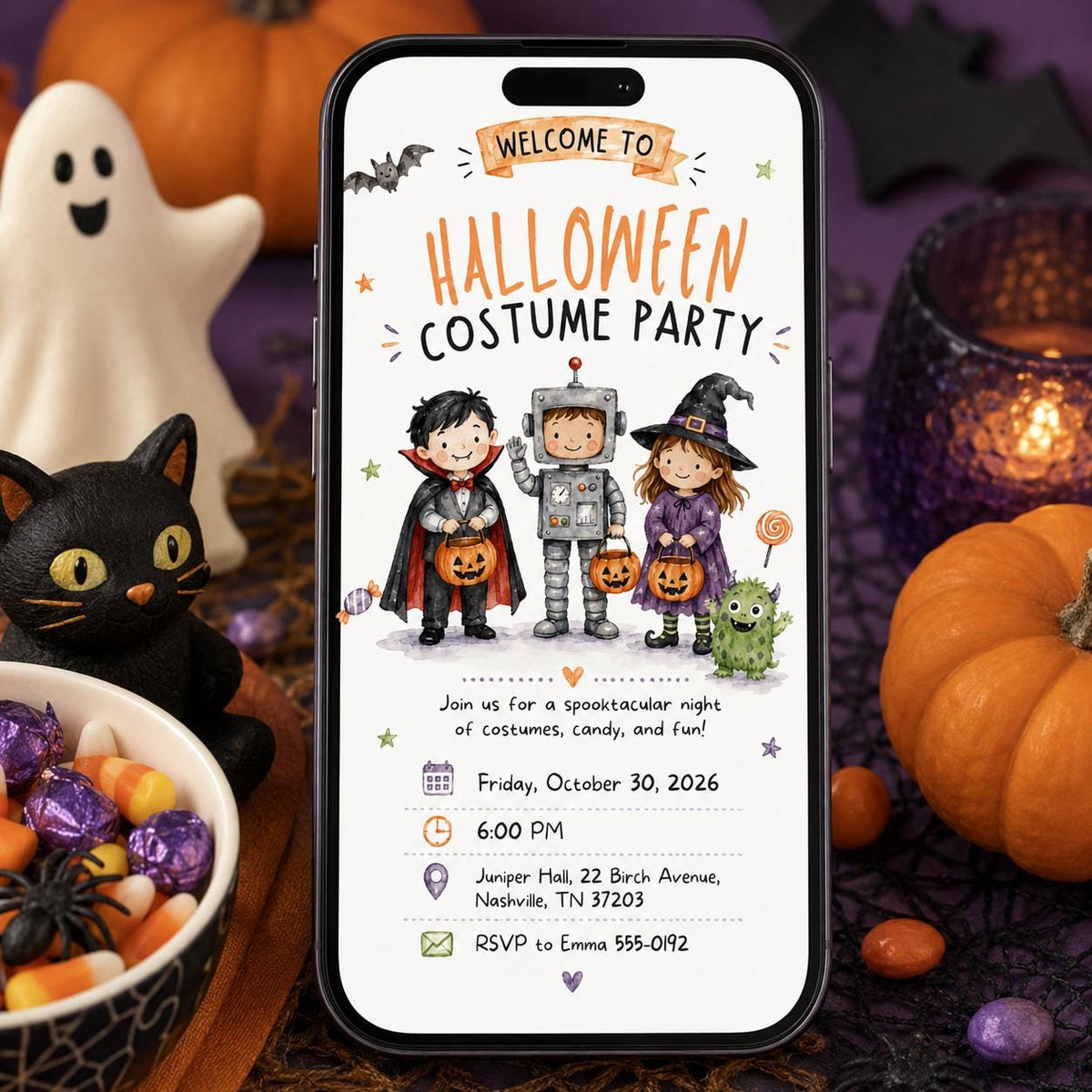 Halloween Costume Party Invitation: Kids Spooky Trick or Treat — Halloween party stationery by VoltBy