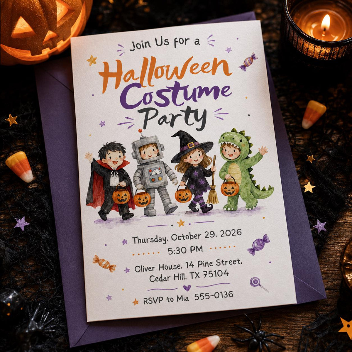 Halloween Costume Party Invitation: Kids Trick or Treat Party — invitation you personalize in Canva
