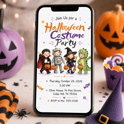 Halloween Costume Party Invitation: Kids Trick or Treat Party — digital invitation, instant download