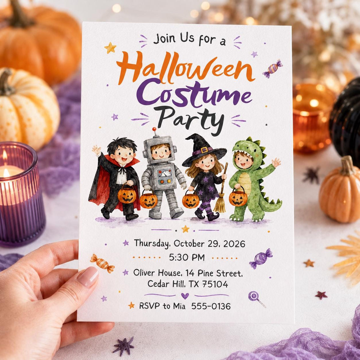 Halloween Costume Party Invitation: Kids Trick or Treat Party — Halloween party stationery by VoltBy