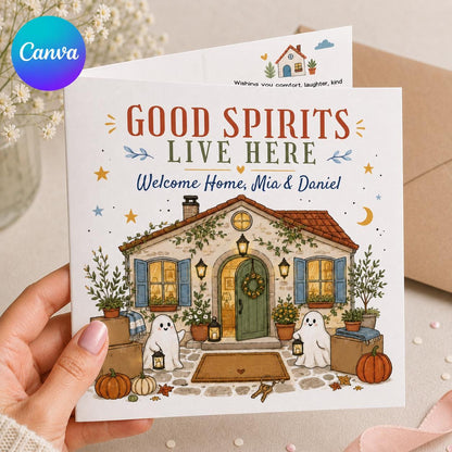 Halloween Housewarming Greeting Card — editable Canva template