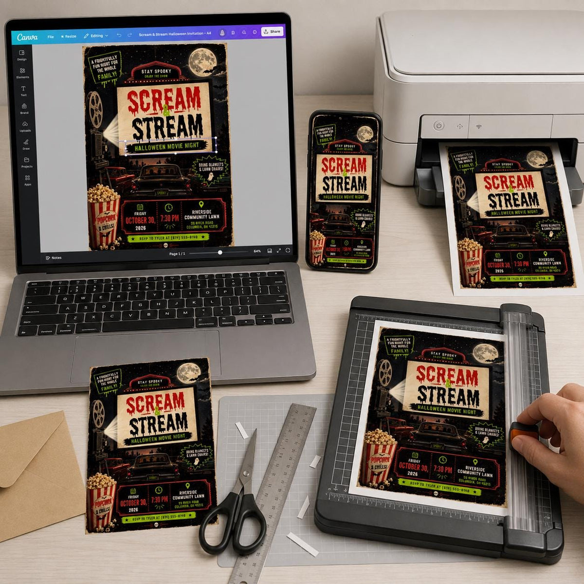 Halloween Movie Night Invitation: Outdoor Backyard Movie Party — digital invitation, instant download