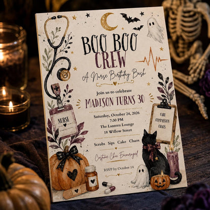 Halloween Nurse 30th Birthday Invitation — 30th birthday party stationery by VoltBy