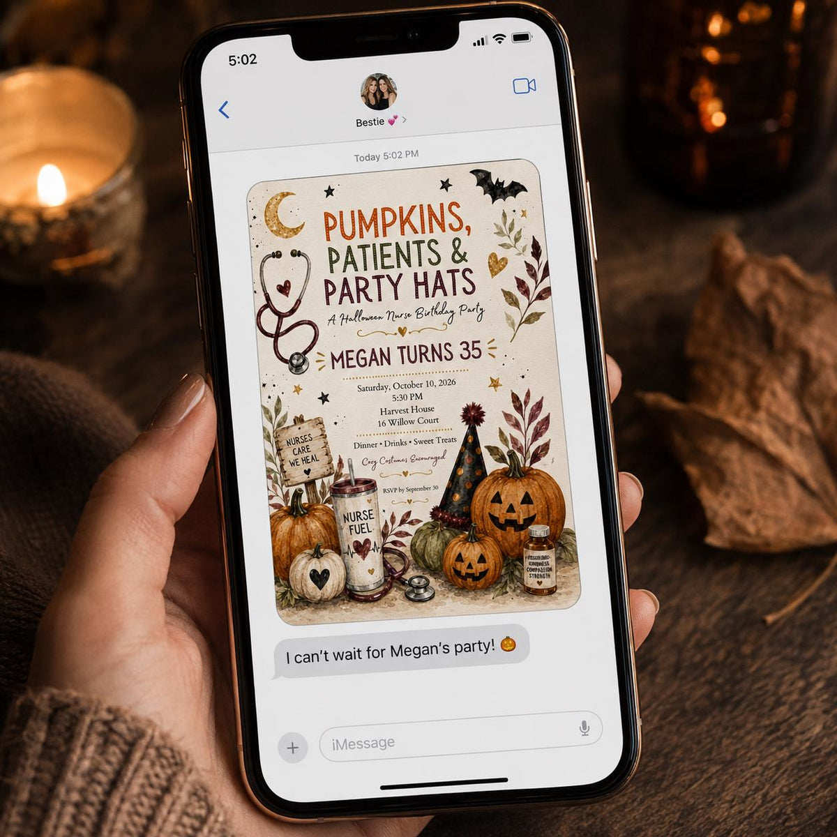 Halloween Nurse 35th Birthday Invitation — invitation you personalize in Canva