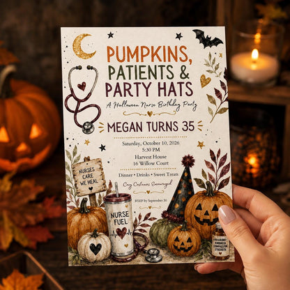 Halloween Nurse 35th Birthday Invitation — print-ready 35th birthday party design from VoltBy