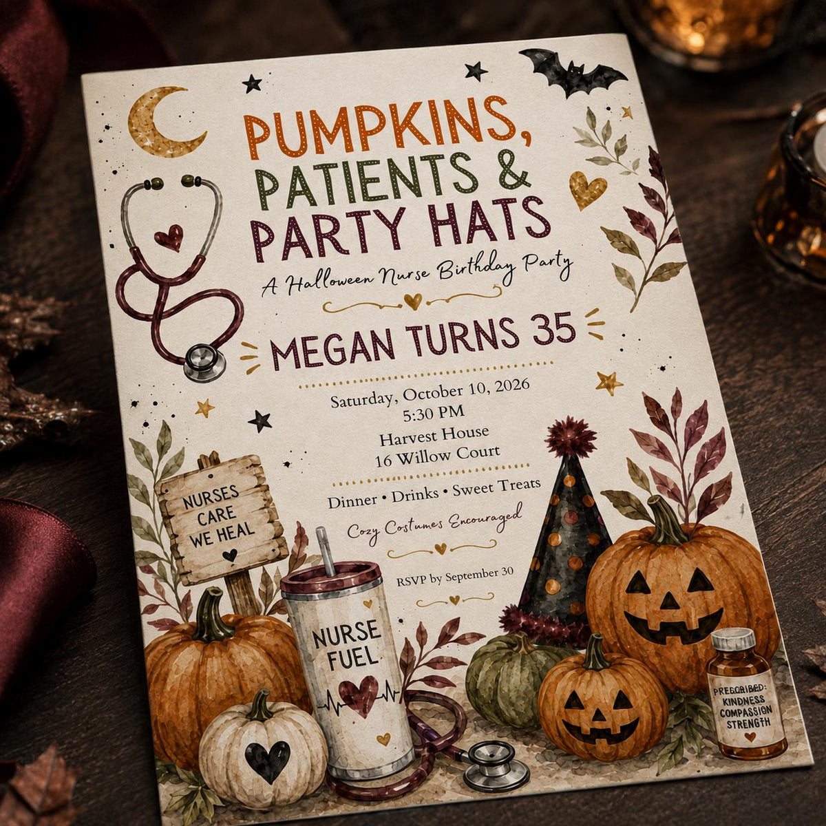 Halloween Nurse 35th Birthday Invitation — 35th birthday party stationery by VoltBy