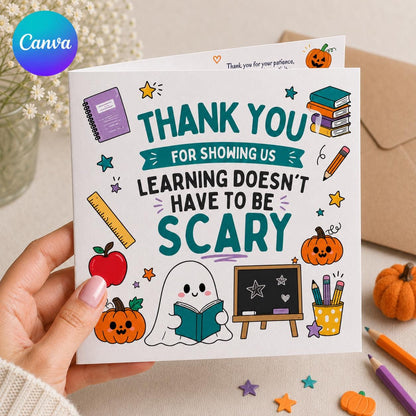 Halloween Teacher Thank You Greeting Card — editable Canva template