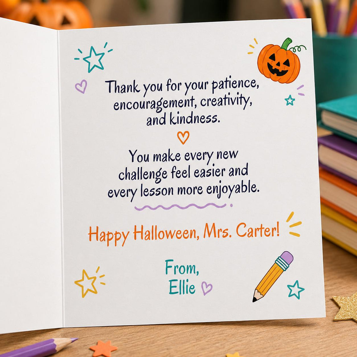Halloween Teacher Thank You Greeting Card — print-ready Halloween party design from VoltBy