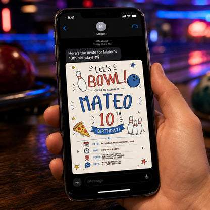 Hand Drawn Bowling 10th Birthday Invitation — pizza design