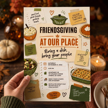 Hand Drawn Friendsgiving Invitation — print-ready Thanksgiving gathering design from VoltBy
