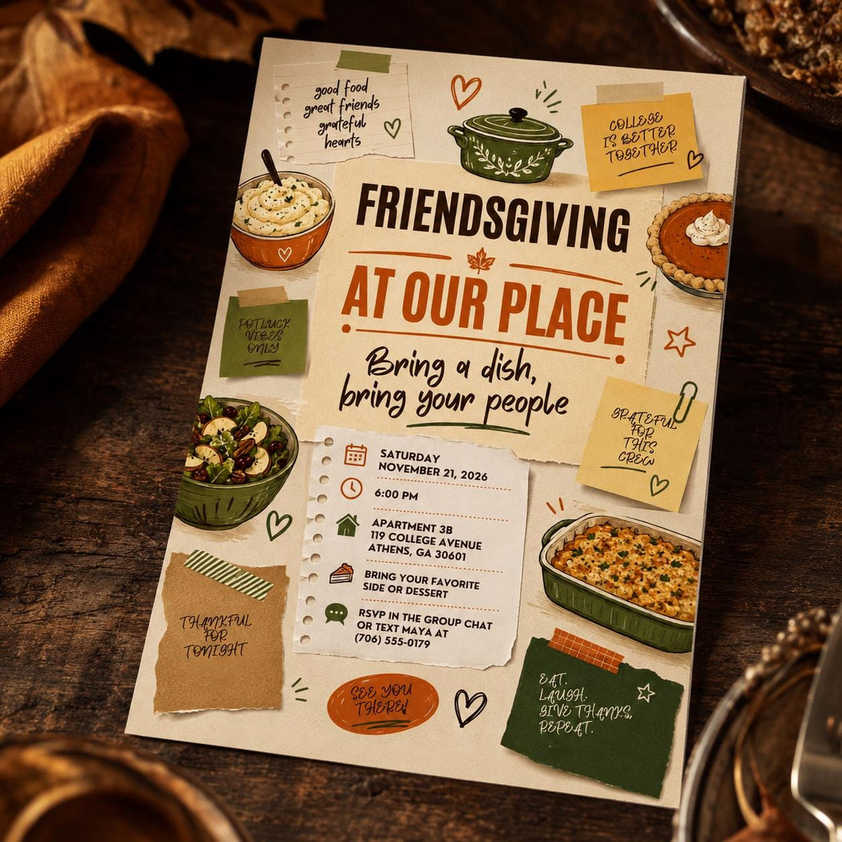 Hand Drawn Friendsgiving Invitation — Thanksgiving gathering stationery by VoltBy