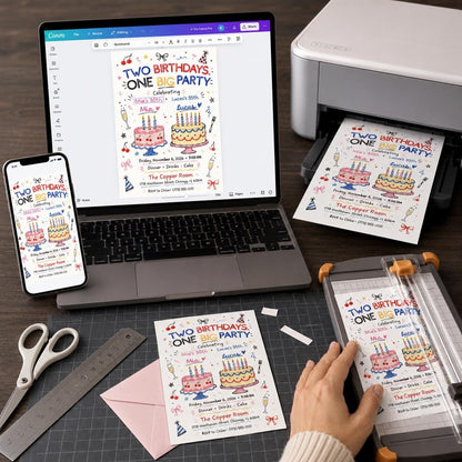 Hand Drawn Joint Birthday Invitation for Adults — print-ready birthday party design from VoltBy