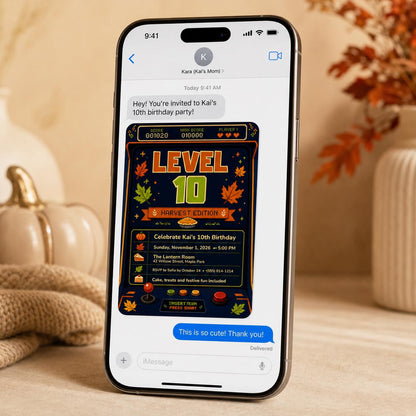 Harvest 10th Birthday Gamer Invitation — invitation you personalize in Canva