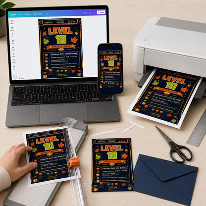 Harvest 10th Birthday Gamer Invitation — digital invitation, instant download