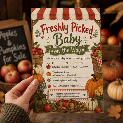 Harvest Apple Baby Shower Invitation — invitation you personalize in Canva