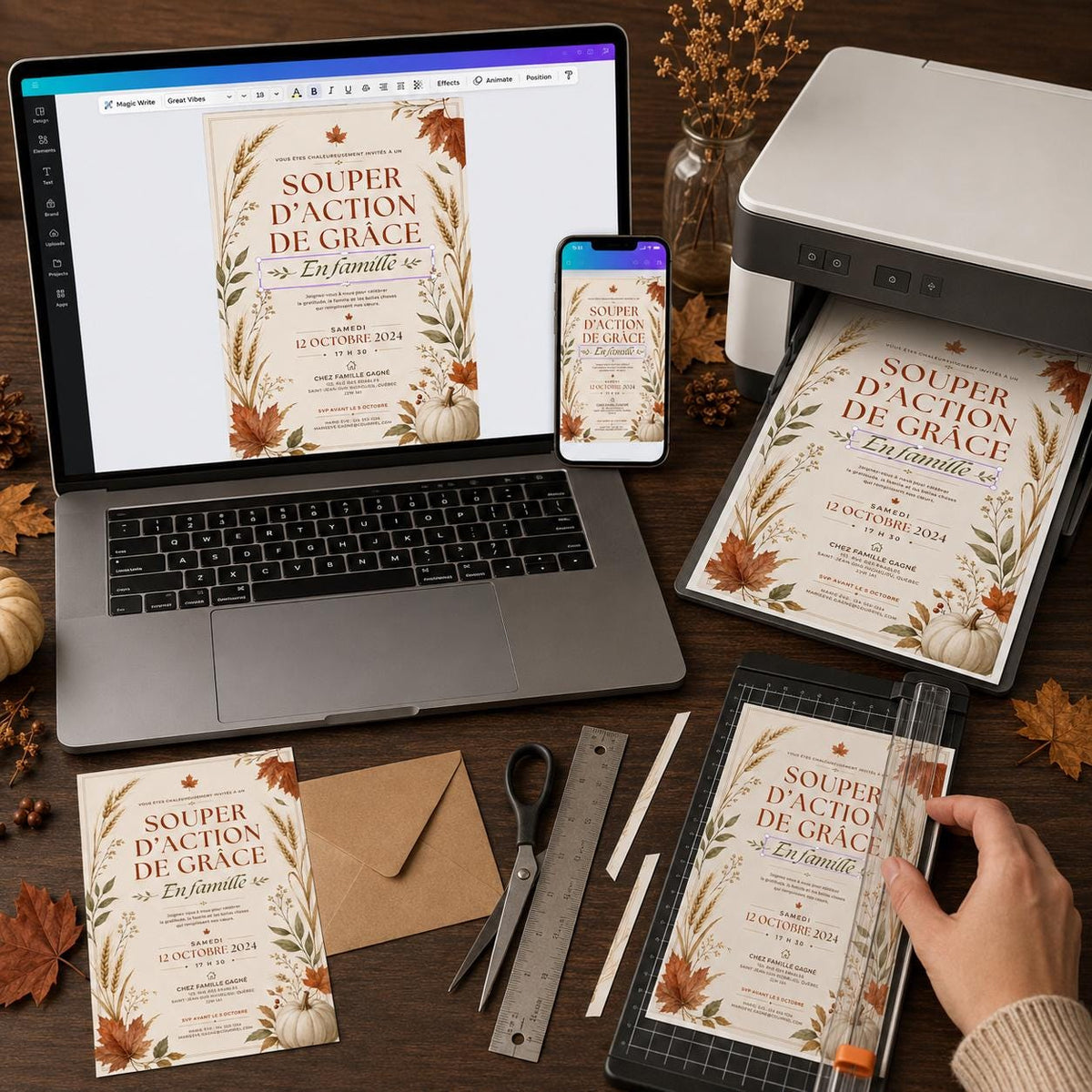 Harvest French Thanksgiving Invitation — digital invitation, instant download