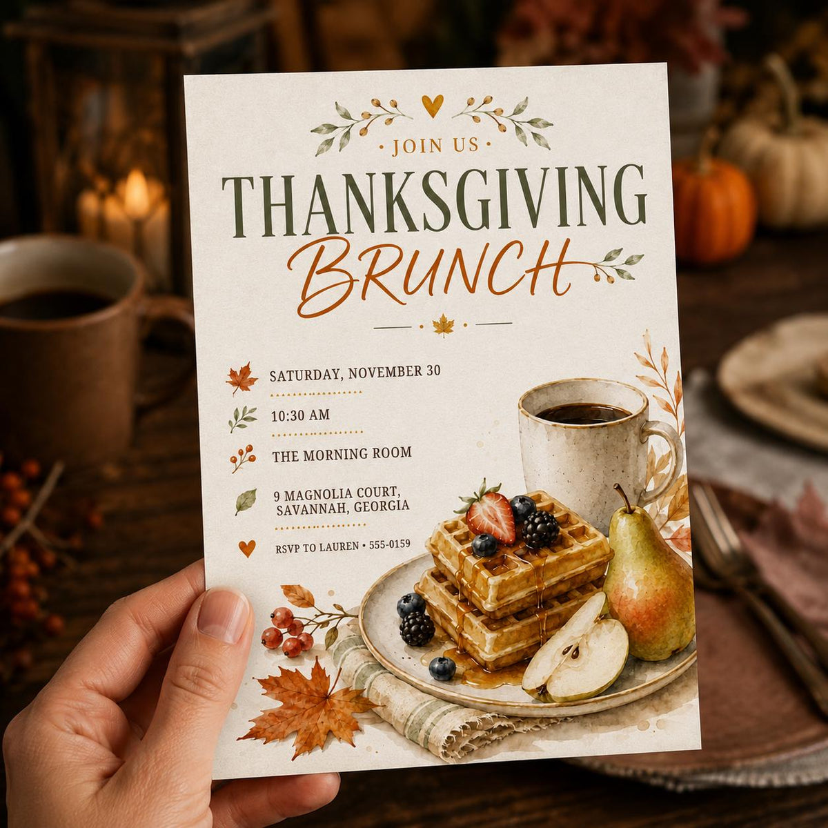 Harvest Thanksgiving Brunch Invitation — print-ready Thanksgiving gathering design from VoltBy