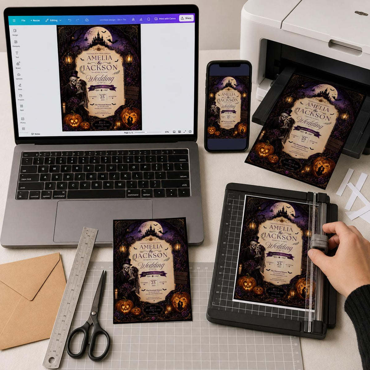 Haunted Castle Halloween Wedding Invitation — invitation you personalize in Canva