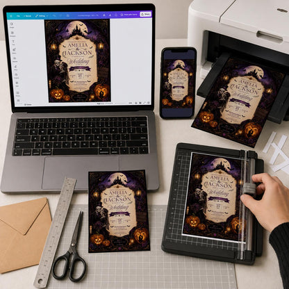Haunted Castle Halloween Wedding Invitation — invitation you personalize in Canva