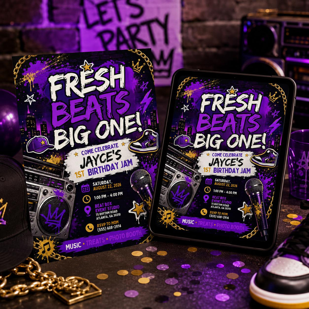 Hip Hop First Birthday Invitation — invitation you personalize in Canva