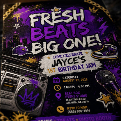 Hip Hop First Birthday Invitation — 1990s first birthday design
