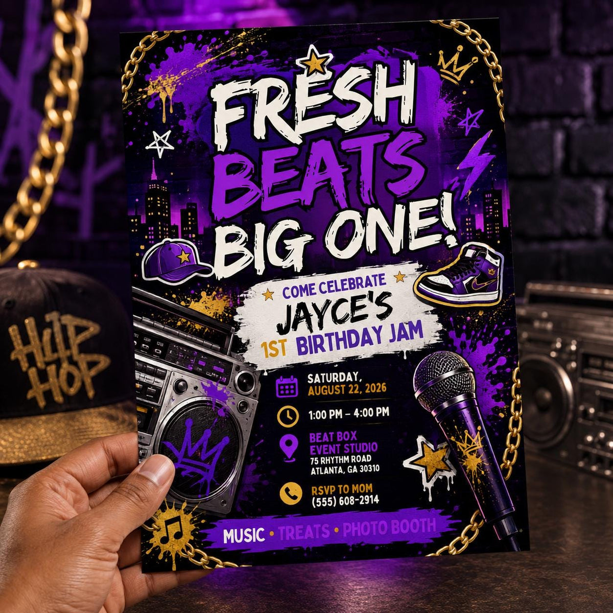 Hip Hop First Birthday Invitation — print-ready first birthday design from VoltBy