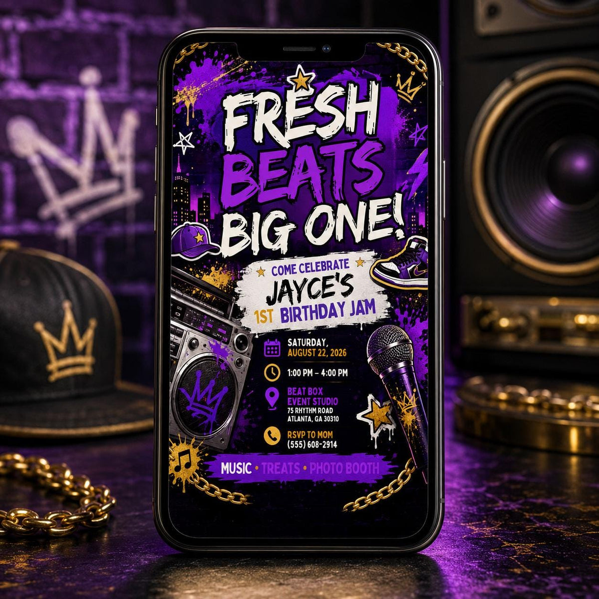 Hip Hop First Birthday Invitation — digital invitation, instant download