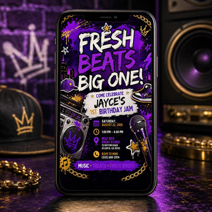 Hip Hop First Birthday Invitation — digital invitation, instant download