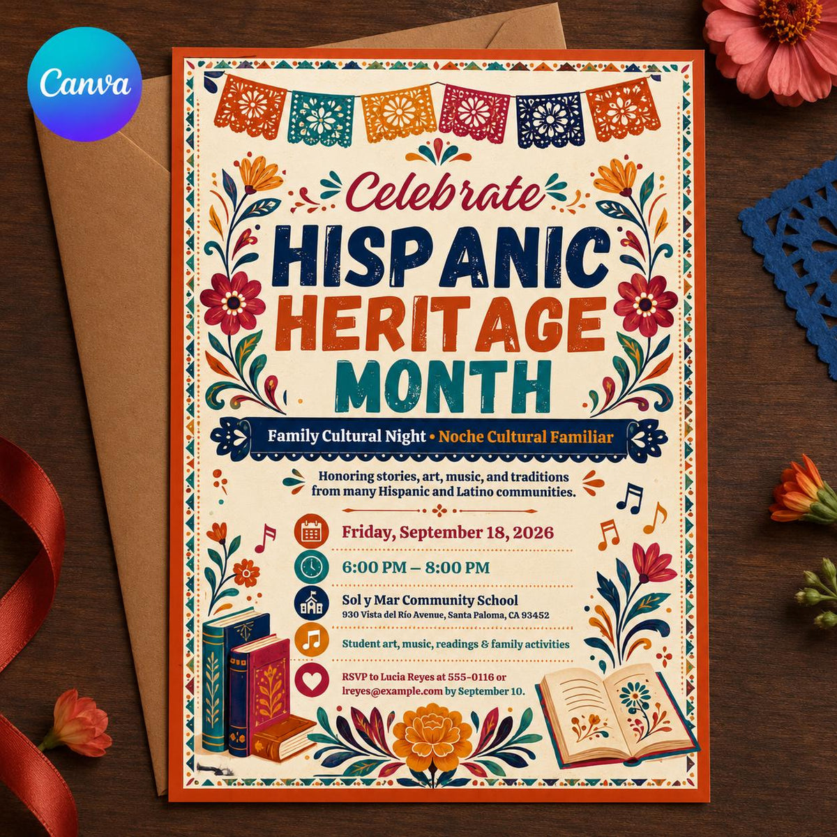 Hispanic Heritage Month Invitation — editable Canva template