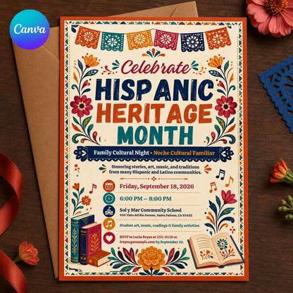 Hispanic Heritage Month Invitation — editable Canva template