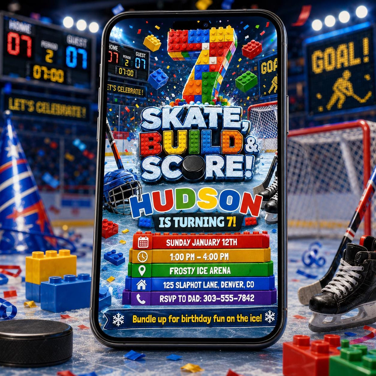 Hockey 7th Birthday Invitation — sports design